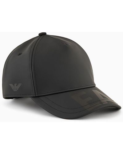 Emporio Armani Coated Nylon Baseball Cap With Ea Print - Black