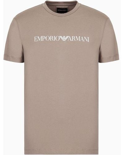 Emporio Armani T-shirt in jersey Pima con stampa logo - Neutro