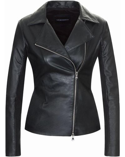 Emporio Armani Semi-aniline Nappa-lambskin Jacket With Jersey Inserts - Black
