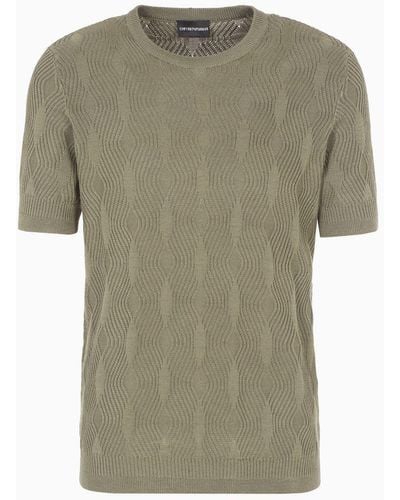 Emporio Armani Embossed Textured Lyocell-blend Jumper With An Op-art Motif - Green