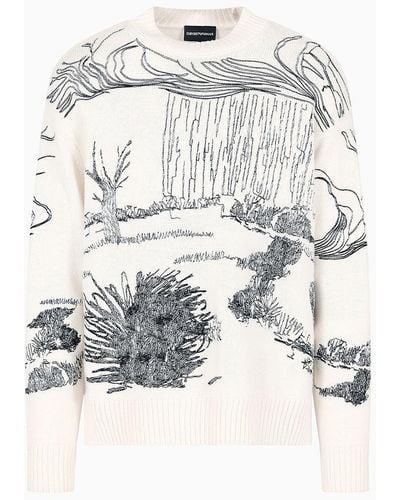 Emporio Armani Alpaca-blend Sweater With Nature Embroidery - White