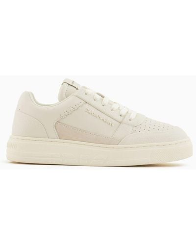 Emporio Armani Asv Regenerated-leather Sneakers With Contrasting Details - White