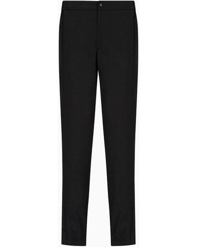Emporio Armani Light Wool Pants With Elasticated Cuffs - Black