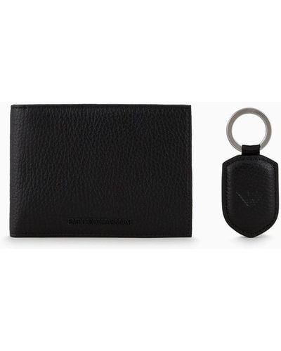 Emporio Armani Gift Box With Wallet And Keyring In Tumbled Leather - White