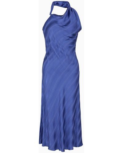 Emporio Armani One-shoulder Dress In Jacquard Viscose With Diagonal Gradient-effect Motif - Blue