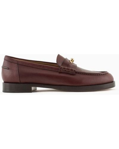 Emporio Armani Polished Leather Loafers With Stirrup - Brown
