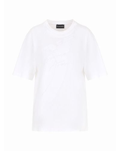 Emporio Armani Asv T-shirt Aus Schwerem Bio-jersey Mit Print Und Logo-stickerei Aus Pailletten - Weiß