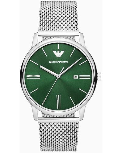 Emporio Armani Three-hand Date Stainless Steel Mesh Watch - Green