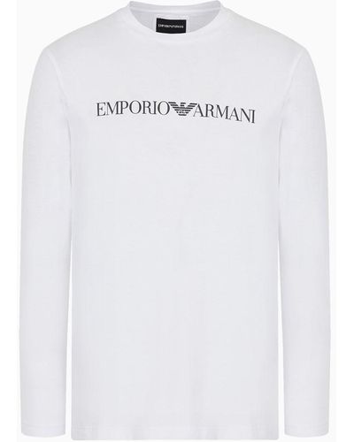 Emporio Armani Pull En Jersey Pima Avec Imprimé Logo - Blanc