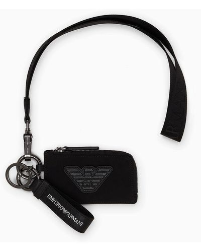 Emporio Armani Saffiano-print Regenerated-leather Card Holder And Keyring Gift Box - Black