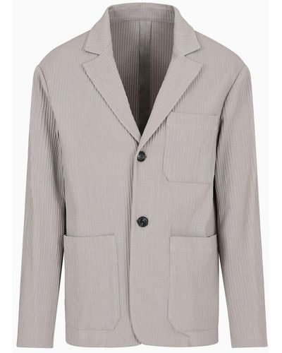 Emporio Armani Single-breasted Blazer In Canneté Fabric - Grey