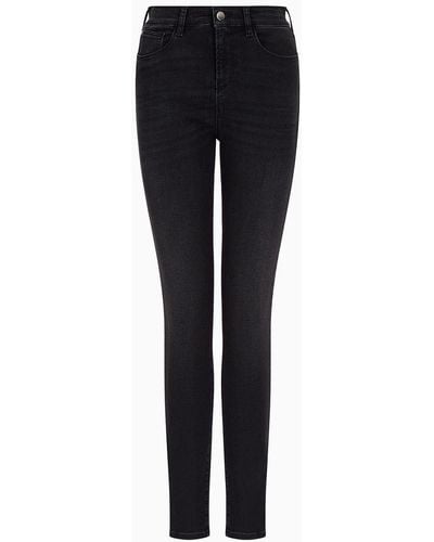 Emporio Armani J20 High-waisted Super Skinny-fit Stonewashed Comfort-denim Jeans - Black