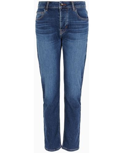 Emporio Armani J60 Mid-rise, Straight Leg Jeans In Stretch Denim With A Laser-cut Logo - Blue
