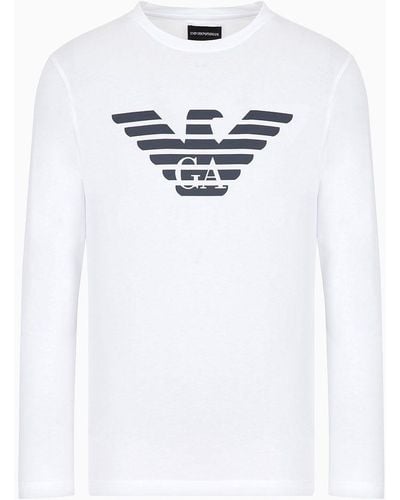 Emporio Armani Pullover Aus Pima-jersey Mit Logoprint - Weiß