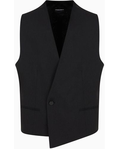 Emporio Armani Light Wool Waistcoat With Off-centre Buttoning - Black