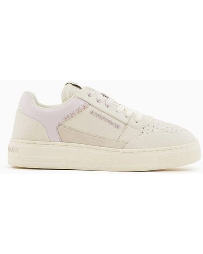 Emporio Armani Asv Regenerated-leather Trainers With Contrasting Details - White