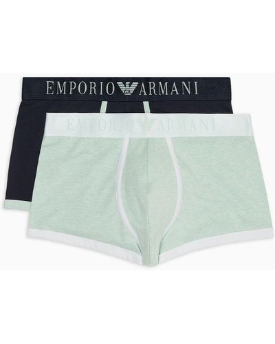 Emporio Armani Two-pack Of Pastel Mélange Cotton Boxer Briefs - Green