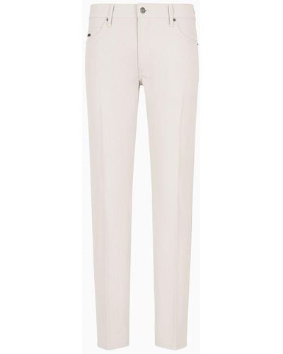 Emporio Armani J05 Slim-fit Five-pocket Trousers In Canneté Fabric - Natural