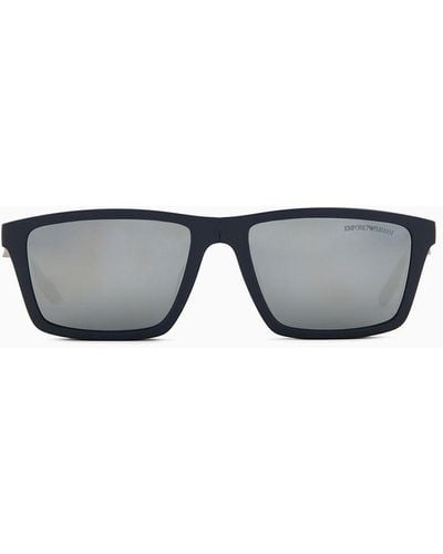 Emporio Armani Rechteckige Sonnenbrille Für Herren Mit Aufsteckbaren Gläsern - Blau