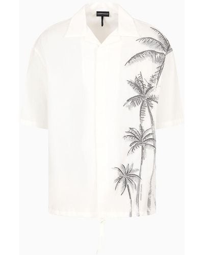 Emporio Armani Hemd Mit Kurzen Ärmeln, Palmen-print Und -stickerei - Weiß