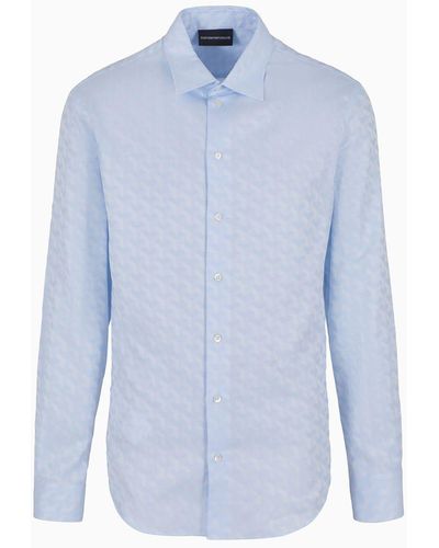 Emporio Armani Hemd Mit Klassischem Kragen, Gefertigt Aus Baumwolle In Jacquard-stoff-verarbeitung - Blau