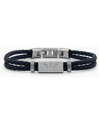 Emporio Armani Pulsera De Acero Inoxidable Y Piel Negra - Metálico