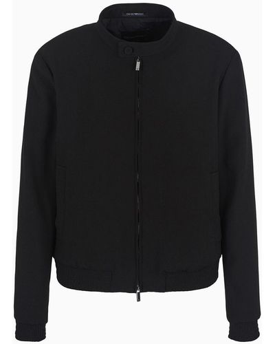 Emporio Armani Micro-armure Crêpe Blouson With Zip - Black