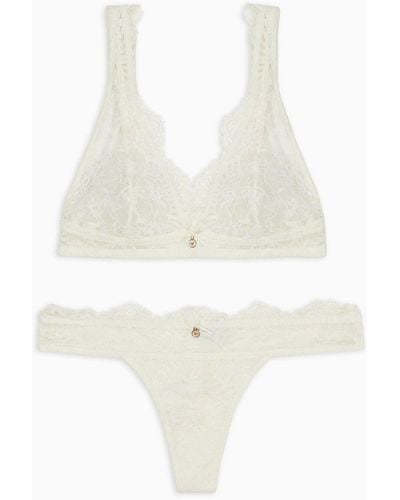 Emporio Armani Bridal Asv Recycled Lace Bra And Thong Set - White