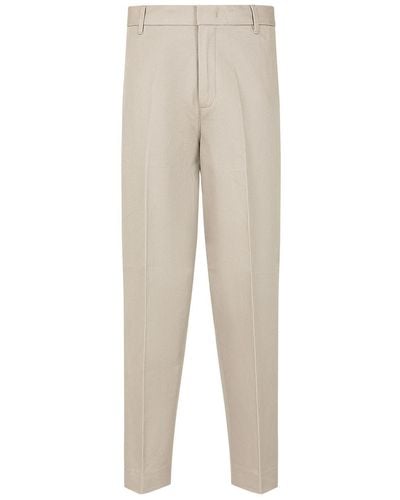 Emporio Armani Cotton Twill Wide Trousers With Pleat - Natural