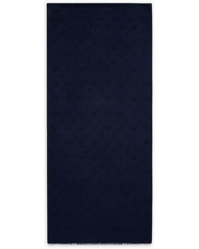 Emporio Armani Viscose-and-modal-blend Scarf With All-over Jacquard Eagle - Blue