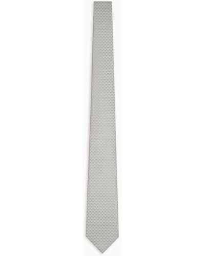 Emporio Armani Pure Silk Tie With Jacquard Monogram - White