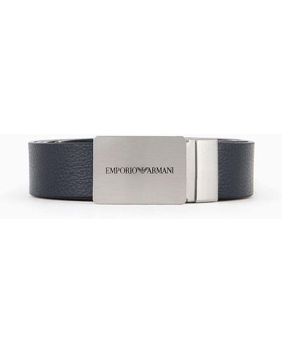 Emporio Armani Reversible Leather Belt With Logo Buckle - White