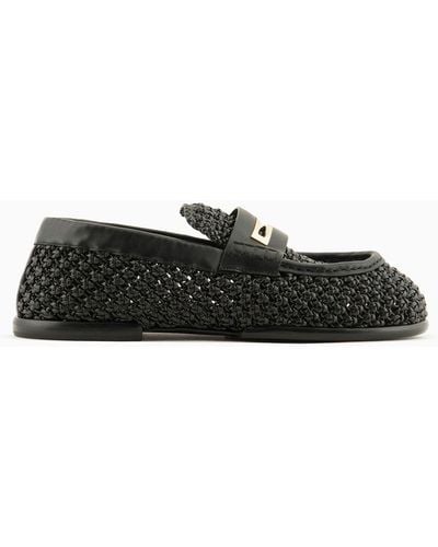 Emporio Armani Woven Nappa-leather Loafers - Black