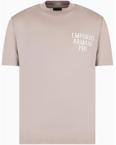 Emporio Armani T-shirt En Jersey De Lyocell Mélangé Avec Broderie Du Logo Asv - Rose
