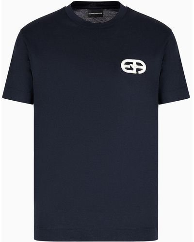 Emporio Armani Asv T-shirt Aus Jersey-lyocell-mischung, Mit Gesticktem Ea-logo In Reliefoptik - Blau