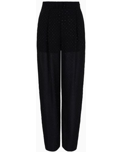 Emporio Armani Asv Pants With Pleats In Viscose Fil Coupé With All-over Lurex Polka Dots - Black
