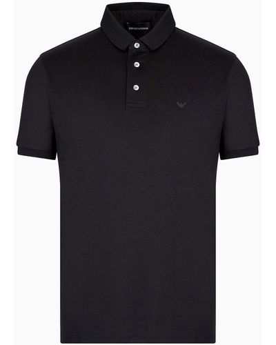 Emporio Armani Asv Lyocell-blend Jersey Polo Shirt - Black