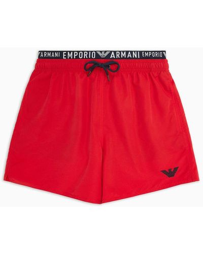 Emporio Armani Asv Recycled-fabric Swim Shorts With Logoband - Red
