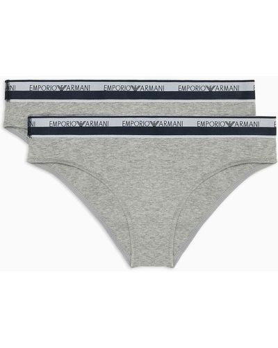 Emporio Armani Asv Two-pack Of Iconic Organic-cotton Briefs With Logo Waistband - Grey