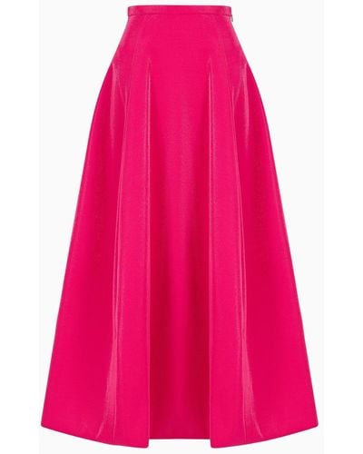 Emporio Armani Long Skirt With Crinoline In Shiny Lurex-effect Piqué - Pink