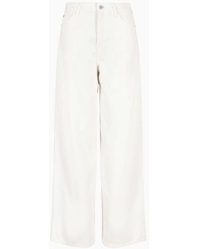 Emporio Armani J1c Medium-high Rise, Wide-leg Jeans In Cotton Drill With Embroidery - White