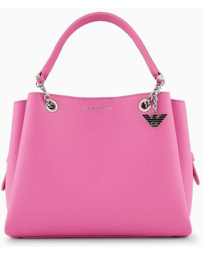 Emporio Armani Palmellato Leather-effect Handbag With Eagle Charm - Pink