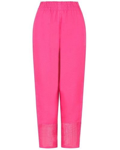 Emporio Armani Pure Linen Trousers With Elasticated Waist And Brushed Details - Pink