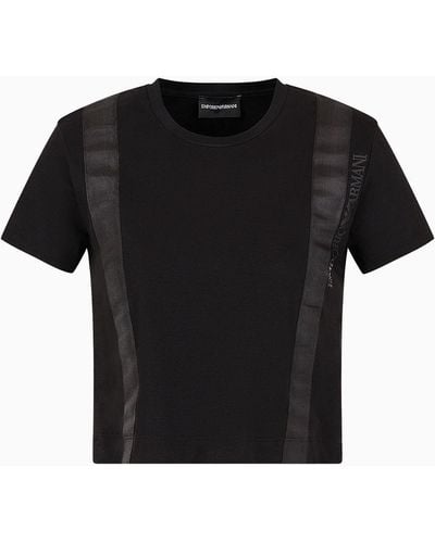 Emporio Armani Mercerised-cotton T-shirt With Grosgrain Ribbons - Black