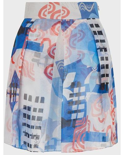 Emporio Armani Silk-organza Skirt With Abstract Geometric Print - Blue