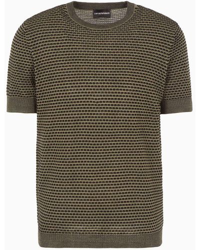 Emporio Armani Lyocell-blend Sweater With An Embossed Two-tone Pattern - Green