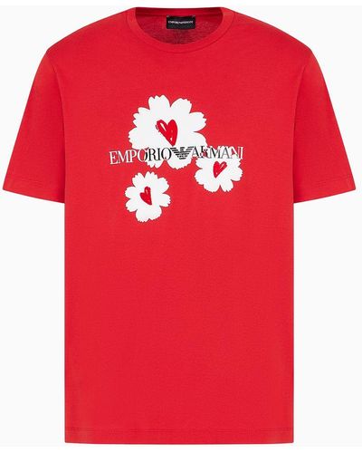Emporio Armani Jersey T-shirt With Mon Amour Flocked Print - Red