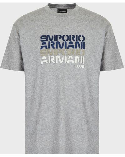 Emporio Armani T-shirt Aus Einer -mischung Mit Schriftzug Aus Filz - Grau