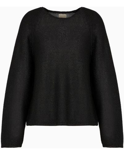 Emporio Armani Sustainability Values Capsule Collection Recycled Fabric Reverse Stockinette Stitch Jumper - Black