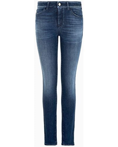 Emporio Armani J18 High-rise, Skinny-leg Jeans In A Worn-look Denim - Blue
